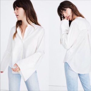 WHITE BELL-SLEEVE BUTTON-DOWN SHIRT